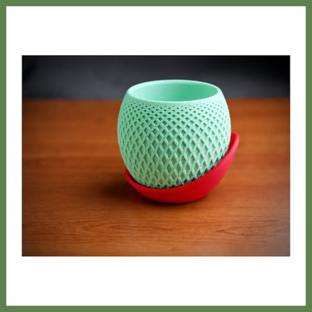 HOBİBAHÇEM 3D Baskı Küre Saksı - Kafes Dokulu İki Parçalı Dekoratif Saksı - Mint-Kırmızı HB006