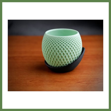 HOBİBAHÇEM 3D Baskı Küre Saksı - Kafes Dokulu İki Parçalı Dekoratif Saksı - Mint-Siyah HB006