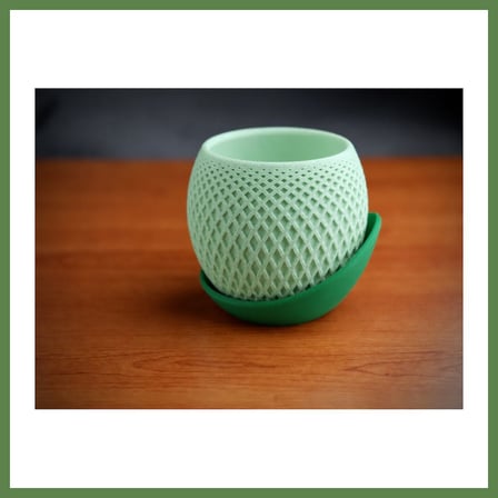 HOBİBAHÇEM 3D Baskı Küre Saksı - Kafes Dokulu İki Parçalı Dekoratif Saksı - Mint-Yeşil HB006