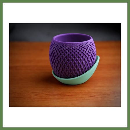 HOBİBAHÇEM 3D Baskı Küre Saksı - Kafes Dokulu İki Parçalı Dekoratif Saksı - Mor-Mint HB006