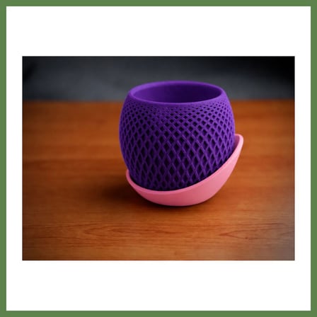 HOBİBAHÇEM 3D Baskı Küre Saksı - Kafes Dokulu İki Parçalı Dekoratif Saksı - Mor-Pembe HB006
