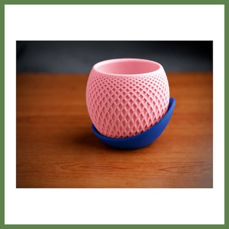 HOBİBAHÇEM 3D Baskı Küre Saksı - Kafes Dokulu İki Parçalı Dekoratif Saksı - Pembe-Mavi HB006