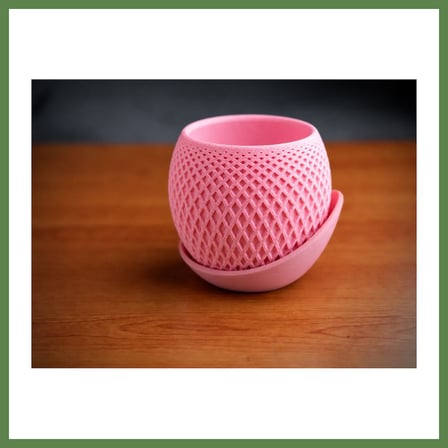 HOBİBAHÇEM 3D Baskı Küre Saksı - Kafes Dokulu İki Parçalı Dekoratif Saksı - Pembe-Pembe HB006