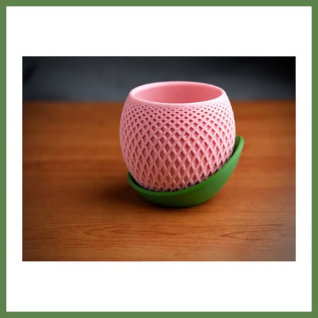 HOBİBAHÇEM 3D Baskı Küre Saksı - Kafes Dokulu İki Parçalı Dekoratif Saksı - Pembe-Yeşil HB006