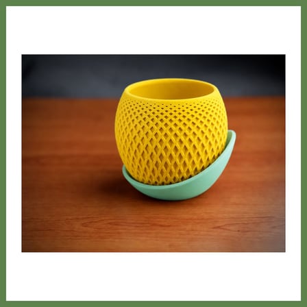 HOBİBAHÇEM 3D Baskı Küre Saksı - Kafes Dokulu İki Parçalı Dekoratif Saksı - Sarı-Mint HB006