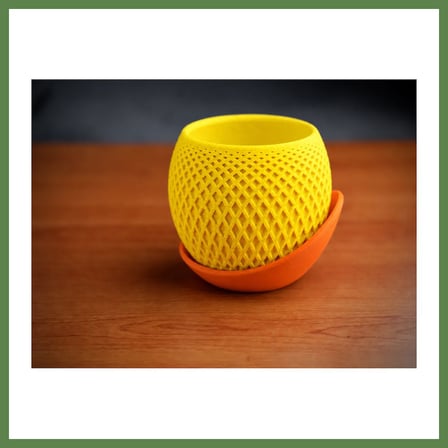 HOBİBAHÇEM 3D Baskı Küre Saksı - Kafes Dokulu İki Parçalı Dekoratif Saksı - Sarı-Turuncu HB006