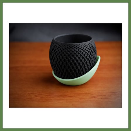 HOBİBAHÇEM 3D Baskı Küre Saksı - Kafes Dokulu İki Parçalı Dekoratif Saksı - Siyah-Mint HB006