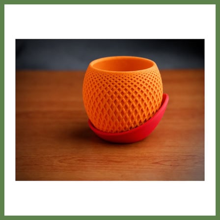 HOBİBAHÇEM 3D Baskı Küre Saksı - Kafes Dokulu İki Parçalı Dekoratif Saksı - Turuncu-Kırmızı HB006