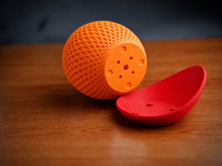 HOBİBAHÇEM 3D Baskı Küre Saksı - Kafes Dokulu İki Parçalı Dekoratif Saksı - Turuncu-Kırmızı HB006