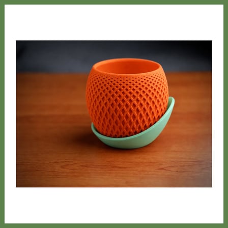 HOBİBAHÇEM 3D Baskı Küre Saksı - Kafes Dokulu İki Parçalı Dekoratif Saksı - Turuncu-Mint HB006