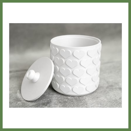 HOBİBAHÇEM 3D Baskı Kalp Desenli Kapaklı Saklama Kutusu - İki Renkli Organizer - Beyaz HB006