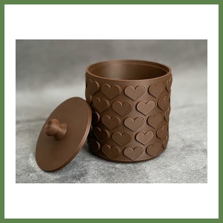 HOBİBAHÇEM 3D Baskı Kalp Desenli Kapaklı Saklama Kutusu - İki Renkli Organizer - Kahverengi HB006