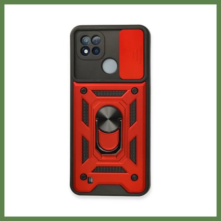 HOBİBAHÇEM Realme C11 2021 Uyumlu Kılıf Pars Lens Yüzüklü Silikon - Kırmızı HB006