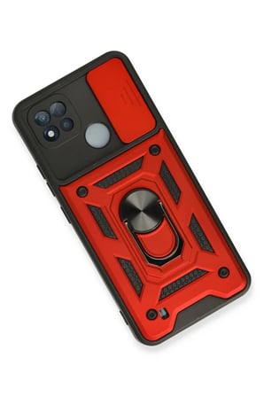 HOBİBAHÇEM Realme C11 2021 Uyumlu Kılıf Pars Lens Yüzüklü Silikon - Kırmızı HB006