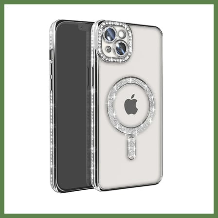 HOBİBAHÇEM iPhone 15 Uyumlu Kılıf Joke Simli Magneticsafe Kılıf - Gümüş HB006