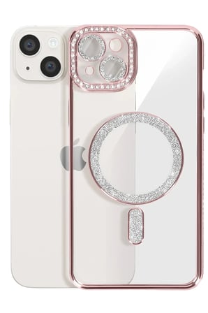 HOBİBAHÇEM iPhone 15 Uyumlu Kılıf Joke Simli Magneticsafe Kılıf - Pembe HB006