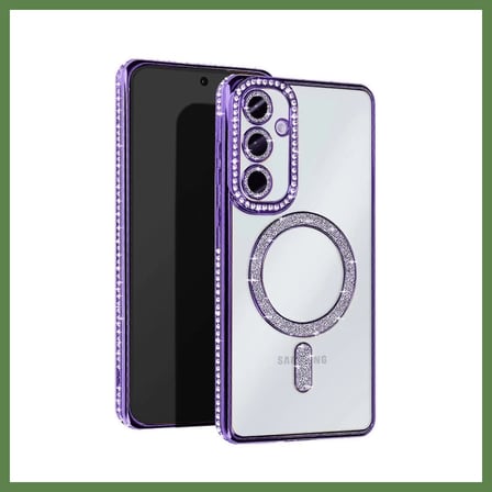 HOBİBAHÇEM Samsung Galaxy S25 Uyumlu Kılıf Joke Simli Magneticsafe Kılıf - Derin Mor HB006