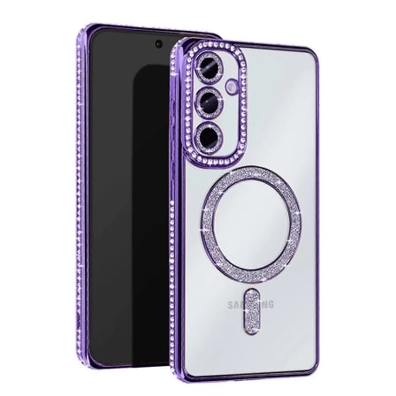 HOBİBAHÇEM Samsung Galaxy S25 Uyumlu Kılıf Joke Simli Magneticsafe Kılıf - Derin Mor HB006