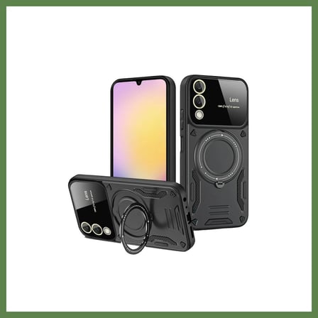 HOBİBAHÇEM Samsung Galaxy S25 Uyumlu Edge Kılıf Joy Lens Standlı Kapak - Siyah HB006
