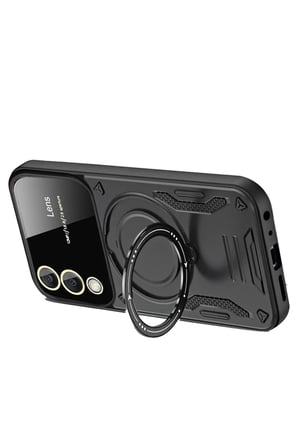 HOBİBAHÇEM Samsung Galaxy S25 Uyumlu Edge Kılıf Joy Lens Standlı Kapak - Siyah HB006