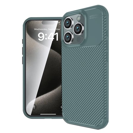 HOBİBAHÇEM iPhone 16 Pro Uyumlu Kılıf Auto Focus Karbon Kapak - Koyu Yeşil HB006
