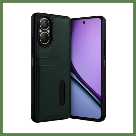 HOBİBAHÇEM Realme 12 Lite Uyumlu Kılıf Sara Kartvizitli Deri Kılıf - Koyu Yeşil HB006