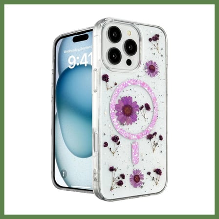 HOBİBAHÇEM iPhone 16 Pro Uyumlu Kılıf Daisy Simli Magsafe Kapak - Mor HB006
