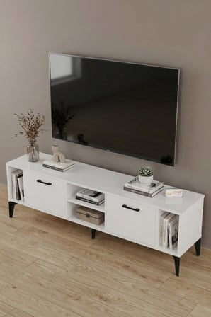 HOBİBAHÇEM Linya TV Sehpası Suntalam Beyaz 160x35 cm HB006