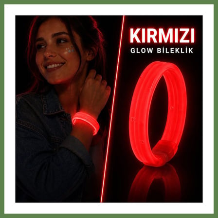 HOBİBAHÇEM Kırmızı Kalın Glow Bileklik ? Kırılarak Yanan Parti ve Festival Bilekliği HB006