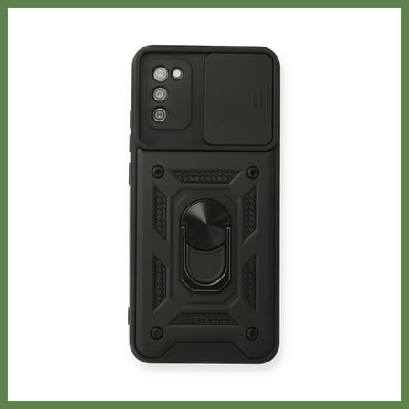 HOBİBAHÇEM Samsung Galaxy A03S Uyumlu Kılıf Pars Lens Yüzüklü Silikon - Siyah HB006