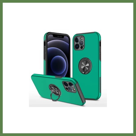 HOBİBAHÇEM iPhone 12 Pro Uyumlu Kılıf Elit Yüzüklü Kapak - Yeşil HB006