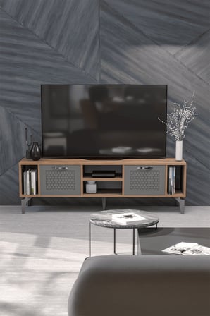 HOBİBAHÇEM Linya Gümüş TV Sehpası Kahverengi HB006