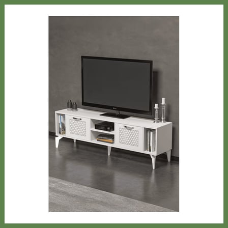 HOBİBAHÇEM Linya Gümüş TV Sehpası Beyaz HB006
