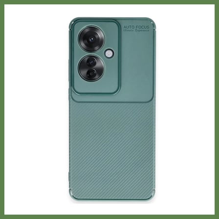HOBİBAHÇEM Reno 11F Uyumlu Kılıf Auto Focus Karbon Kapak - Koyu Yeşil HB006