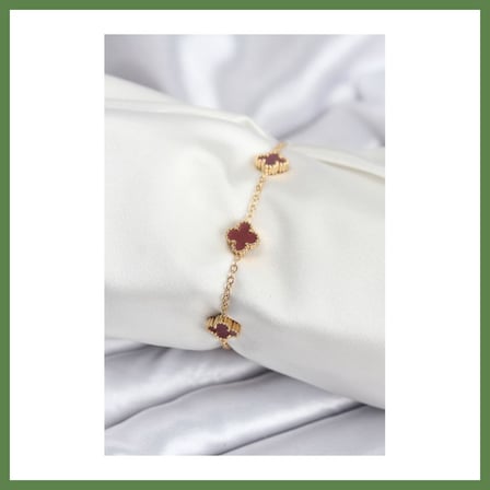 HOBİBAHÇEM 316L Çelik Gold Renk Bordo Baby Boy Yonca Kadın Bileklik HB006