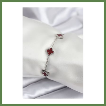 HOBİBAHÇEM 316L Çelik Gümüş Renk Bordo Baby Boy Yonca Kadın Bileklik HB006