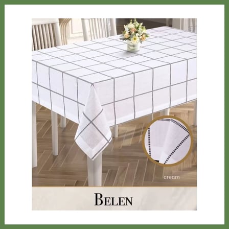HOBİBAHÇEM Keten Tek Masa Örtüsü Tablecloth 155x260 cm Yemek Masası Örtüsü Belen Model Krem HB006