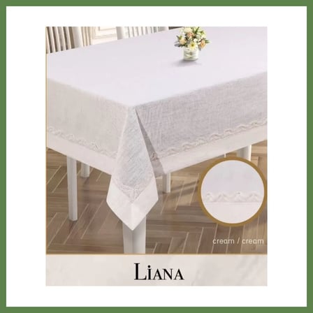 HOBİBAHÇEM Keten Masa Örtüsü Tablecloth 160x220 cm Dantel Yemek Masası Örtüsü Liana Model Krem HB006