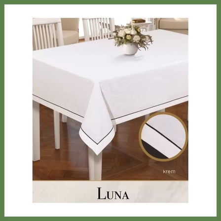 HOBİBAHÇEM Keten Masa Örtüsü Tablecloth 160x260 cm Yemek Masası Örtüsü Luna Model Krem HB006