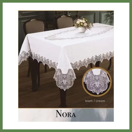HOBİBAHÇEM Keten Masa Örtüsü Tablecloth 155x220 cm Yemek Masası Örtüsü Nora Model Krem-Krem HB006