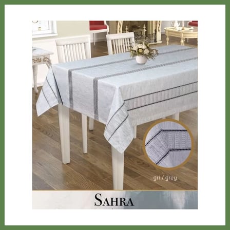 HOBİBAHÇEM Polyester Ajurlu Keten Masa Örtüsü Tablecloth 160x260 cm Dantelli Yemek Masası Örtüsü Sahra Model Gri HB006
