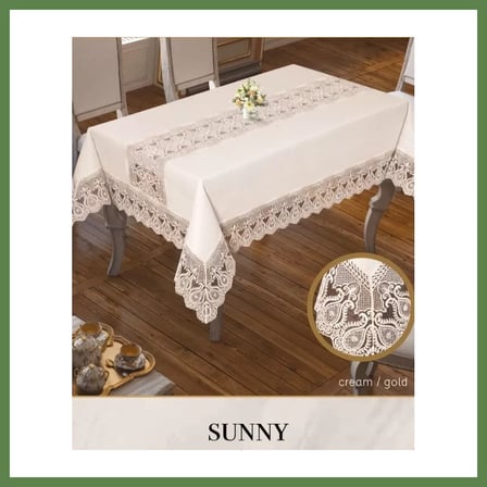 HOBİBAHÇEM Parlak Keten Masa Örtüsü Tablecloth 160x220 cm Yemek Masası Örtüsü Sunny Model Krem-Gold HB006