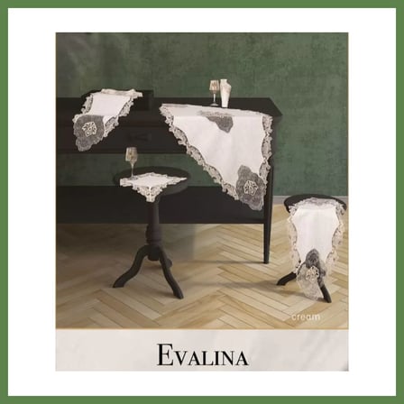 HOBİBAHÇEM Evalina Model Krem-Krem 5 Parça Keten Dantelli Runner Seti Salon Takımı HB006