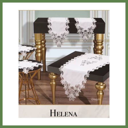 HOBİBAHÇEM Salon Takımı 5 Parça Keten Dantelli Masa Örtüsü Runner Seti Çeyizlik Helena Model Krem HB006