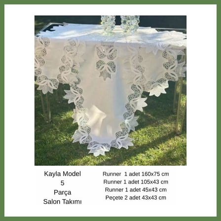 HOBİBAHÇEM Salon Takımı 5 Parça Keten Masa Örtüsü Runner Seti Çeyizlik Kayla Model No 2323 Krem-Krem HB006