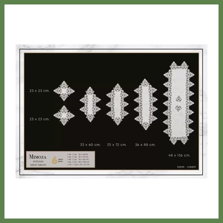 HOBİBAHÇEM Salon Takımı 5 Parça Dantel Masa Örtüsü Runner Seti Çeyizlik Mimoza Model Krem HB006