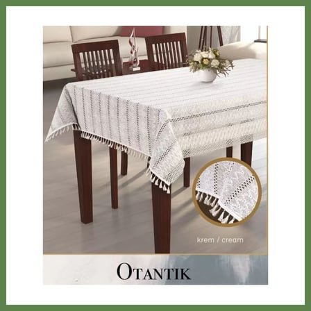 HOBİBAHÇEM Otantik Model Krem 150x220 cm Pamuklu Masa Örtüsü Tablecloth Yemek Masası Örtüsü HB006