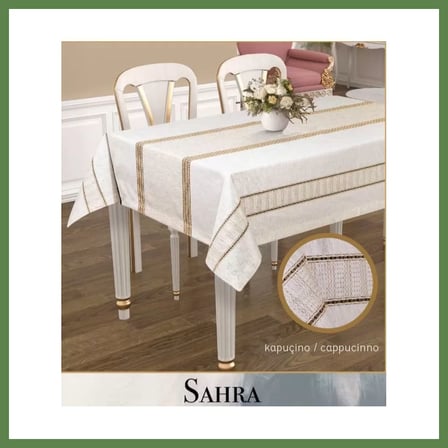 HOBİBAHÇEM Sahra Model Kapicino 160x220 cm Polyester Ajurlu Keten Masa Örtüsü Modern Tasarım HB006