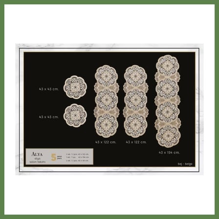 HOBİBAHÇEM Alya Model No124 Gold 5 Parça Salon Takımı Dantelli Masa Örtüsü Runner Seti HB006