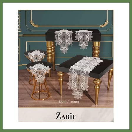 HOBİBAHÇEM Zarif Model Krem Dantelli Masa Örtüsü Runner Seti Çeyizlik Salon Takımı 5 Parça HB006